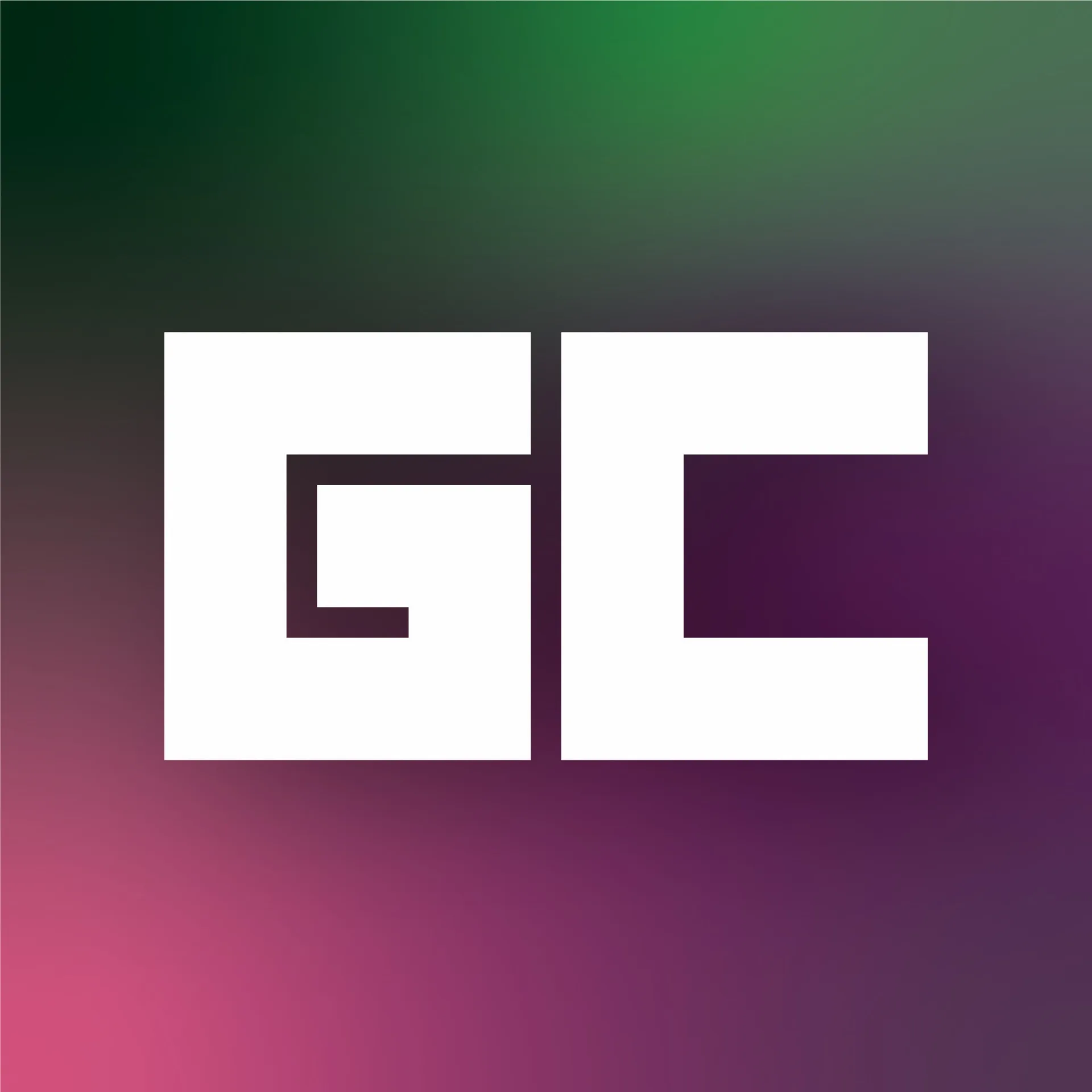 GamingCon minimalist logo design with GC letters on gradient purple to pink background