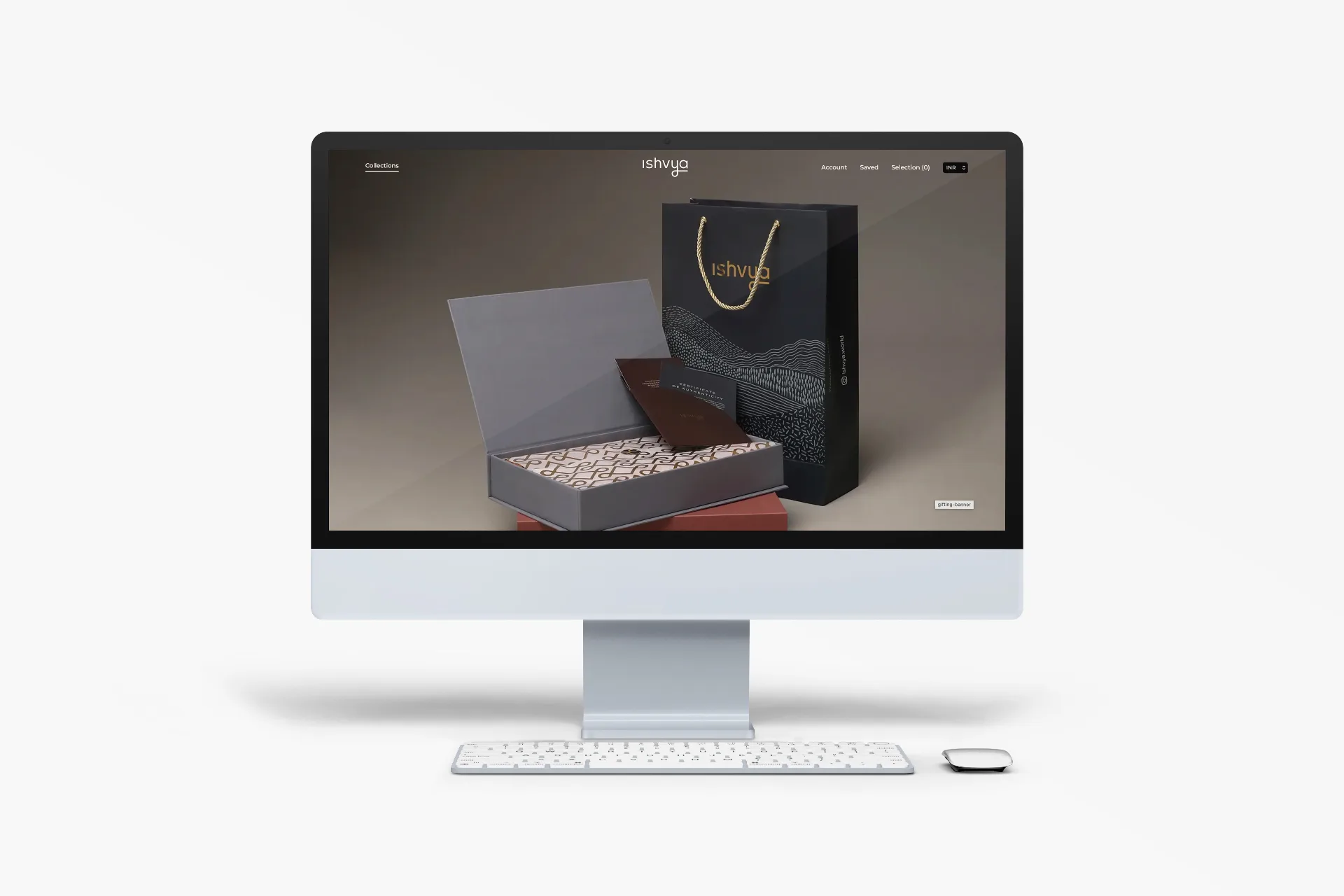Ishvya website - packaging page on iMac