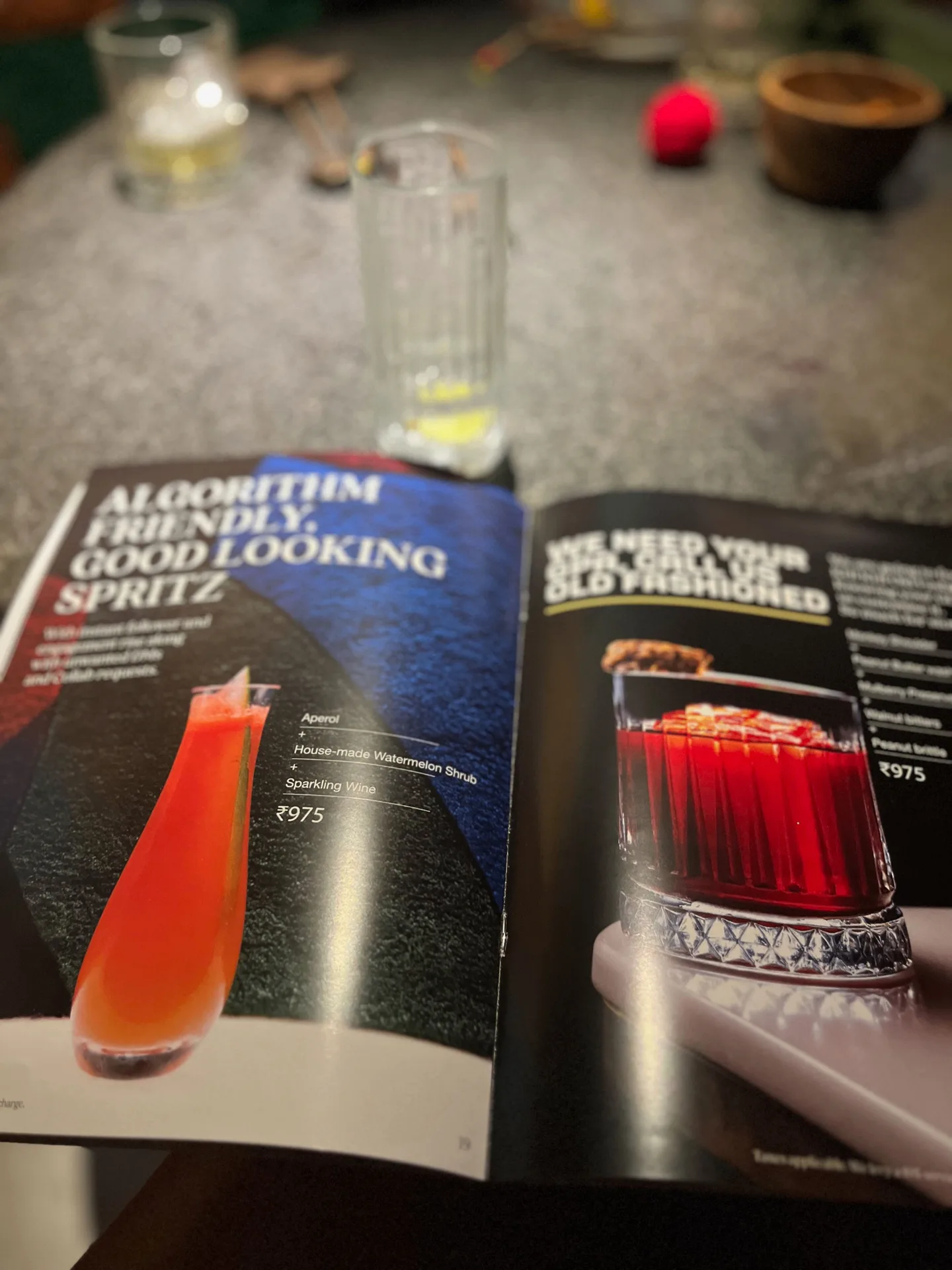 KHI KHI menu spread showing cocktail recipes including Good Looking Spritz with detailed ingredients and styling